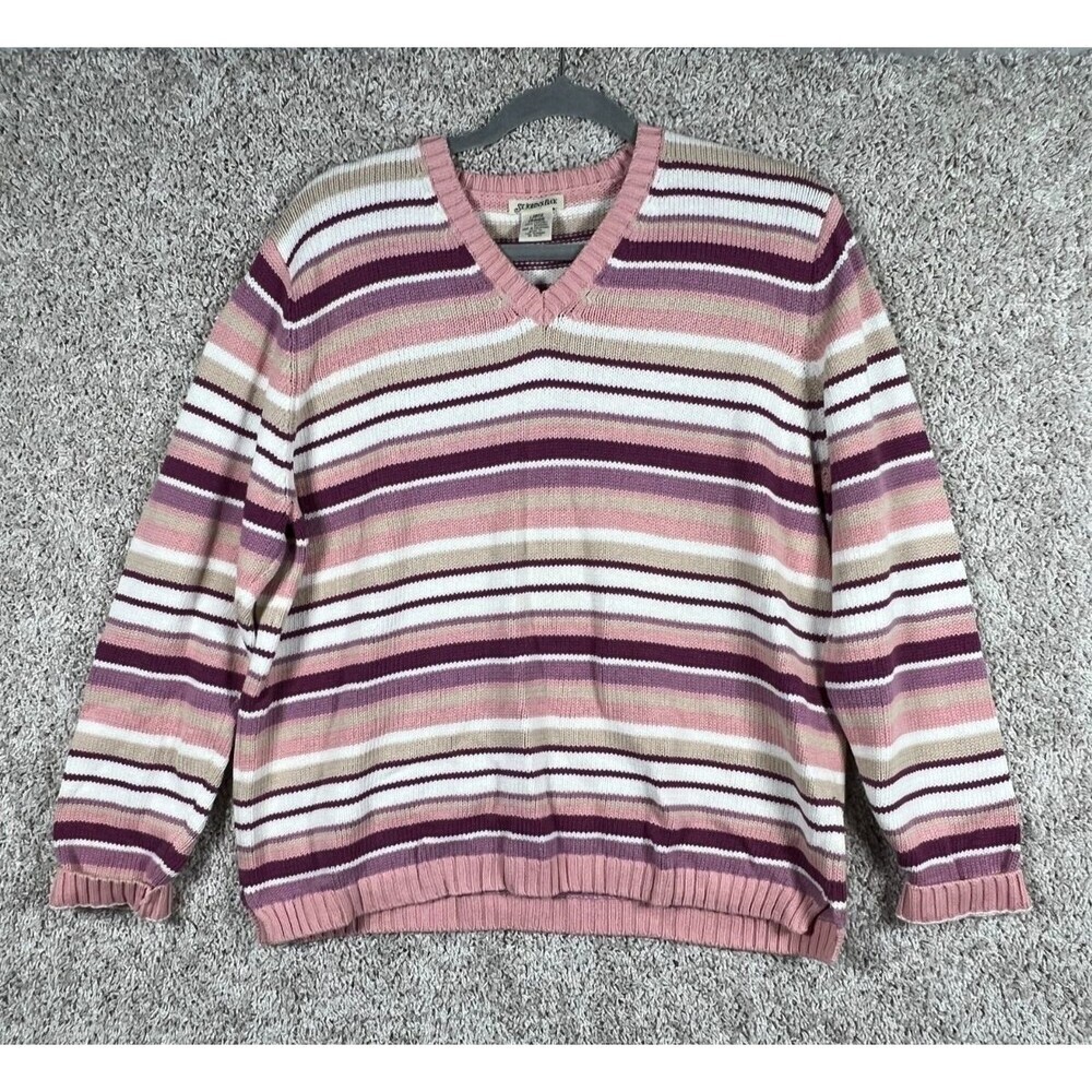 Vintage St. John’s Bay Sweater • Retro Pink Stripes • Super Soft & Comfy SIZE L